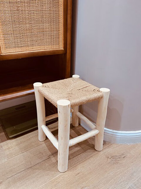 换鞋凳家用藤编实木凳子原木矮凳拍照椅 杨木麻绳编织凳33cm高【图片