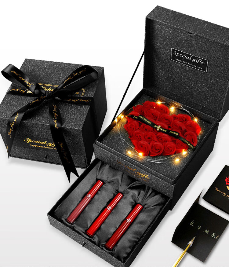 阿玛尼520口红礼盒套装情人节送女友限定套盒405唇釉红管 乳白色 4支