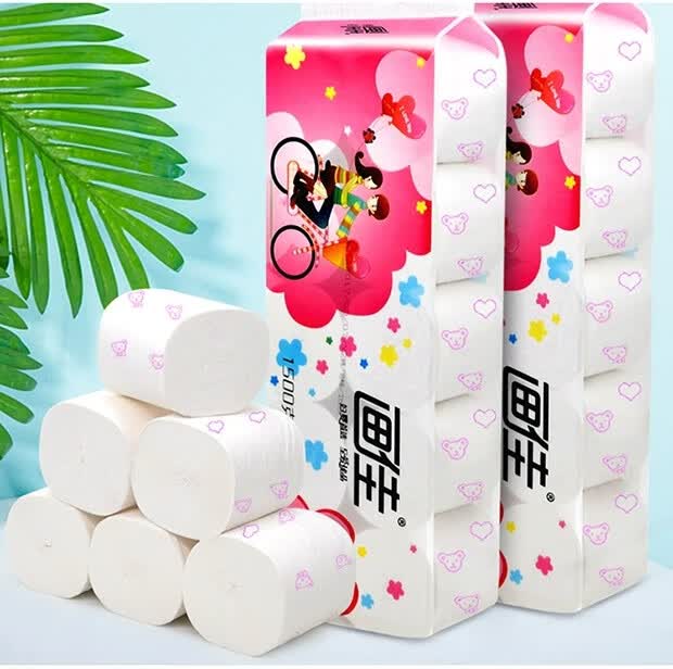 小熊印花卷纸画佳家用1500克2提家用纸厕用纸手纸