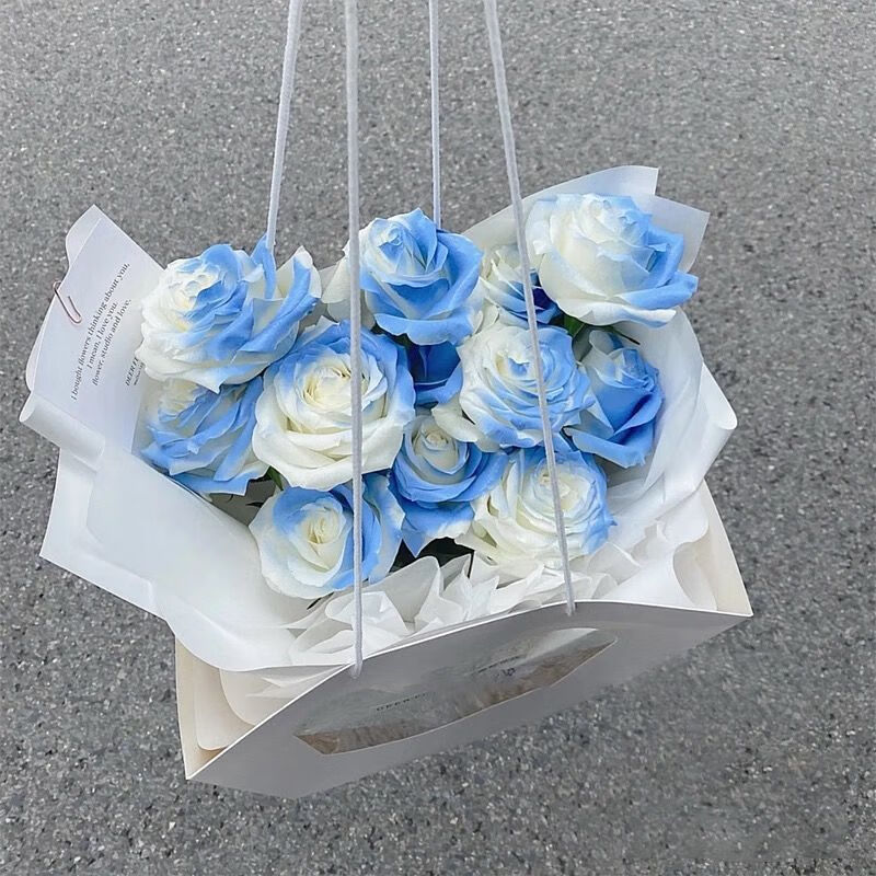 迩颜eryan2021年ins风渐变碎冰蓝玫瑰自制仿真花朵假花拍照道具手捧花
