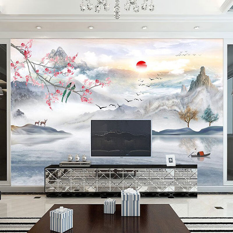壁纸贴画背景墙装饰品中式电视背景墙壁画墙壁纸自粘墙纸3d立体客厅