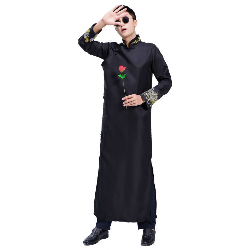 中式伴郎服结婚礼服中国风兄弟团婚礼服装相声服大褂伴郎团服 酒红色