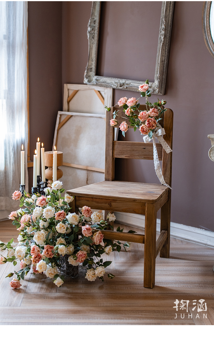 掬涵 美式玫瑰仿真花摆件轻奢客厅餐桌插花装饰花艺网红干花摆设 裸白