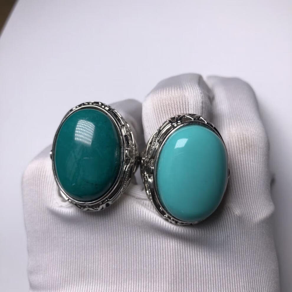 n轻奢绿松石戒指男12-15#新品简约炫酷潮流情侣霸气友扳指大气指环 女