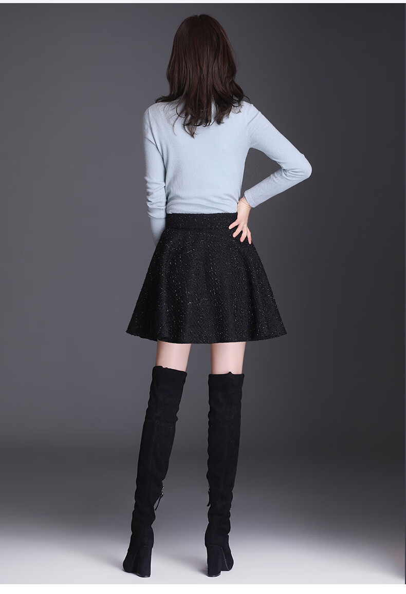 半身裙女秋款短款黑色短裙a字高腰秋冬蓬蓬百褶小摆裙裙子黑裙伞裙秋