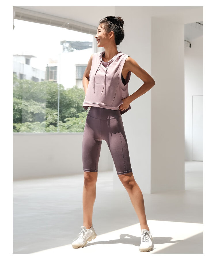 lanikar莱卡紧身骑行裤提臀高腰瑜伽健身中裤运动短裤女五分裤葡萄紫