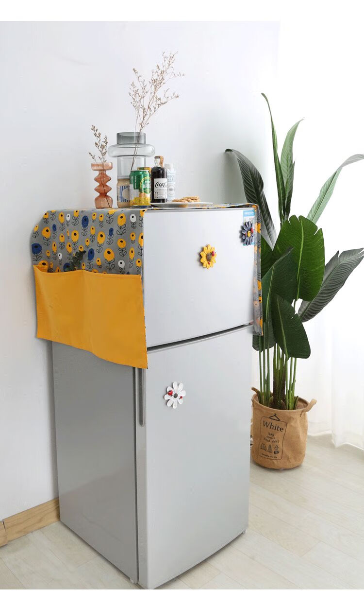 洗衣机遮阳帘阳台洗衣机防晒帘北欧田园单双开门冰箱防尘罩盖布棉麻