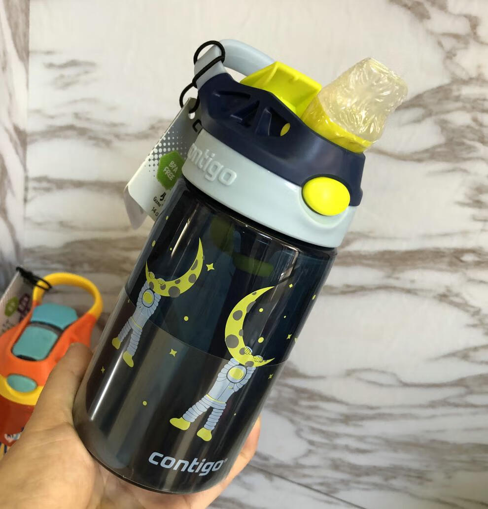 现货美国contigo康迪克儿童水杯防漏吸管杯保温杯学生水杯乳白色蓝底