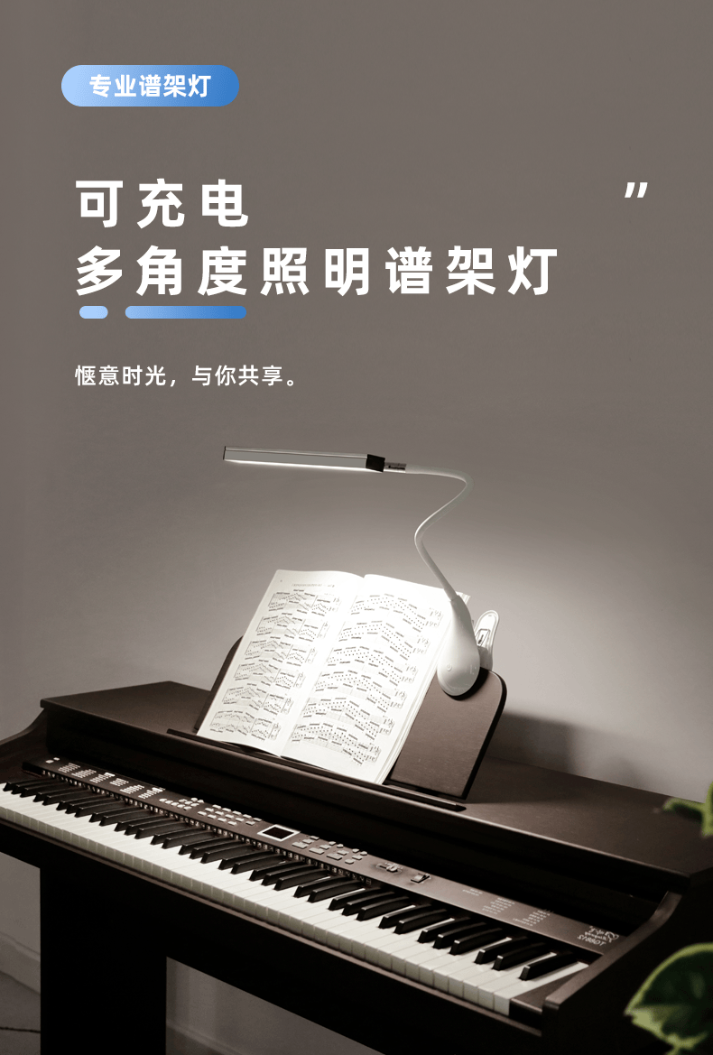 opudg专用谱架灯充电乐谱架led乐谱曲谱钢琴夹式谱台琴谱练琴谱灯仅插