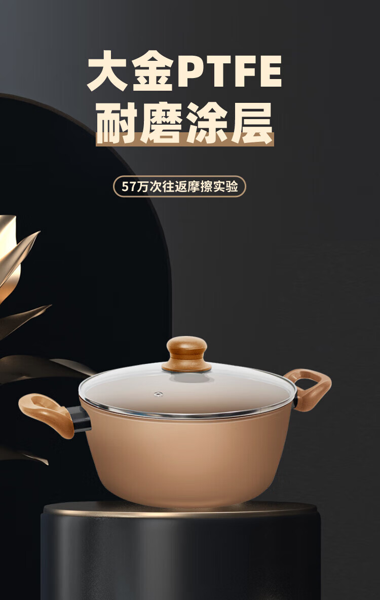 康宁(visions)24cm不粘汤锅炖锅煮锅煲汤大金涂层耐磨不粘锅24cm双耳