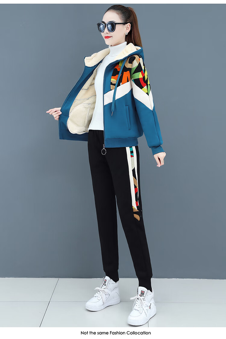 潮款推荐加绒加厚休闲运动服套装女秋冬新款韩版时尚宽松卫衣外套两件