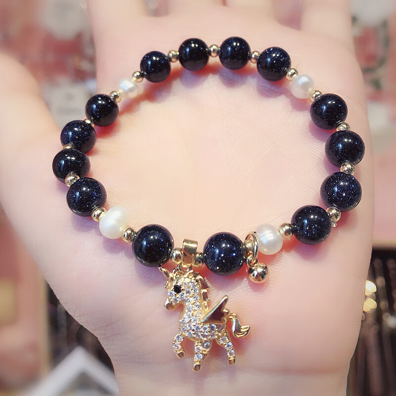 ck高端品牌珠宝金虎眼石独角兽宝珍懿手链女草莓晶蓝砂石黑色独角马迎