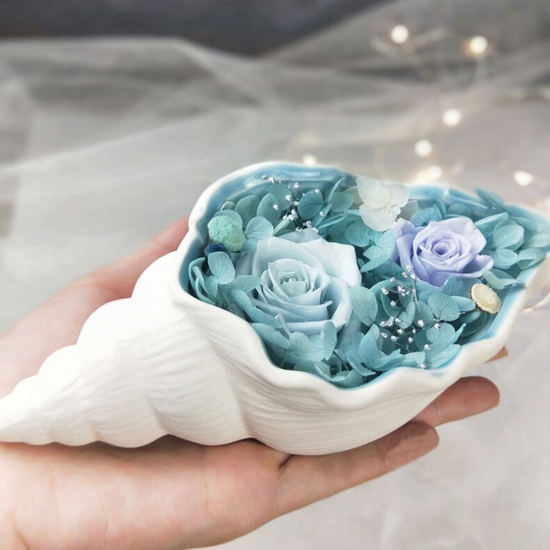 永生花海螺陶瓷海洋风保鲜玫瑰花过年情人节礼品送女朋友小女孩生日