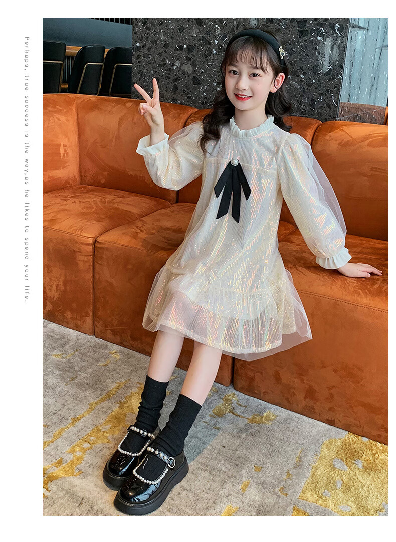 10到12岁秋天仙女儿童新款公主裙大童连衣裙亮片春秋长袖2022洋气长裙