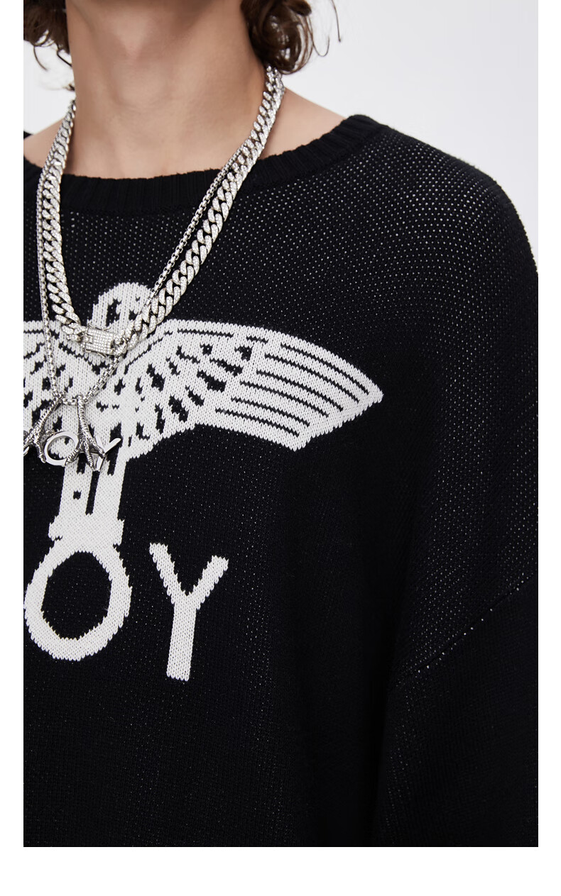 boylondon圆领毛衫女旗舰官网2020秋冬老鹰logo提花情侣渐变针织毛衣