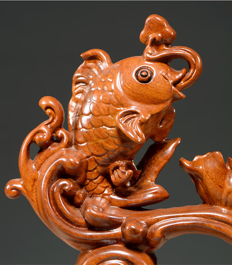 华禧顿 花梨木雕连年有余雕刻年年有余装饰实木红木摆件新店玄关公司