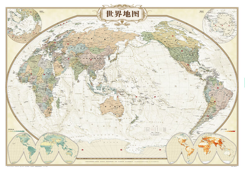 赠3m胶贴中国地图2021年新版全新仿古中国地图羊皮卷色仿古世界地图