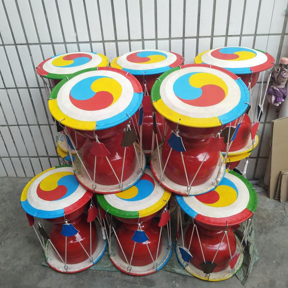 朝鲜长鼓儿童成人舞蹈专用鼓拉绳鼓韩国表演鼓 25/32cm彩绘 鼓棒方巾