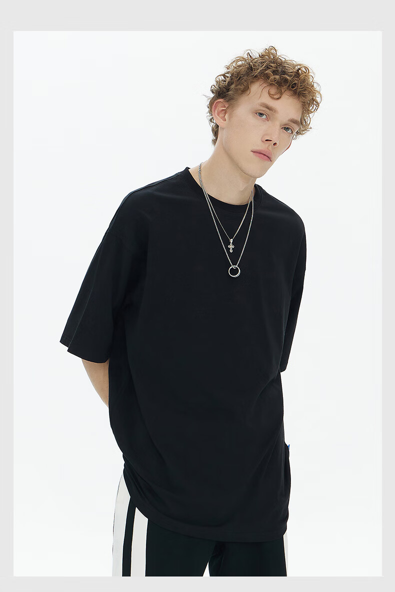 iconslab联名ssurplus侧唛装饰半袖打底衫潮牌宽松纯色t恤男夏季黑色