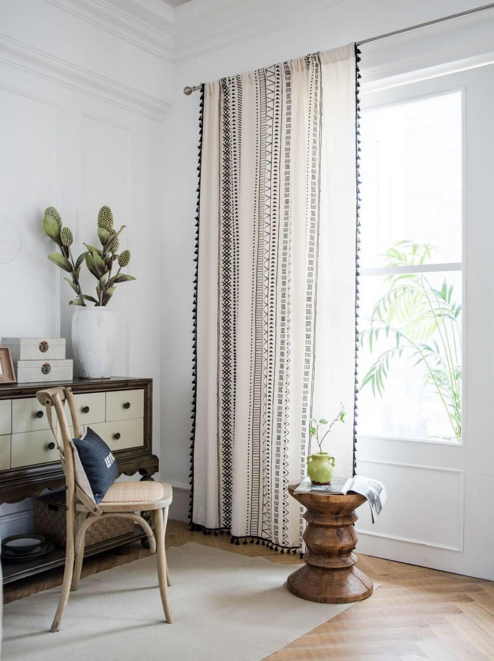 炫丰波西米亚窗帘棉麻挡光美式乡村客厅书房窗帘北欧简约现代黑白彩色