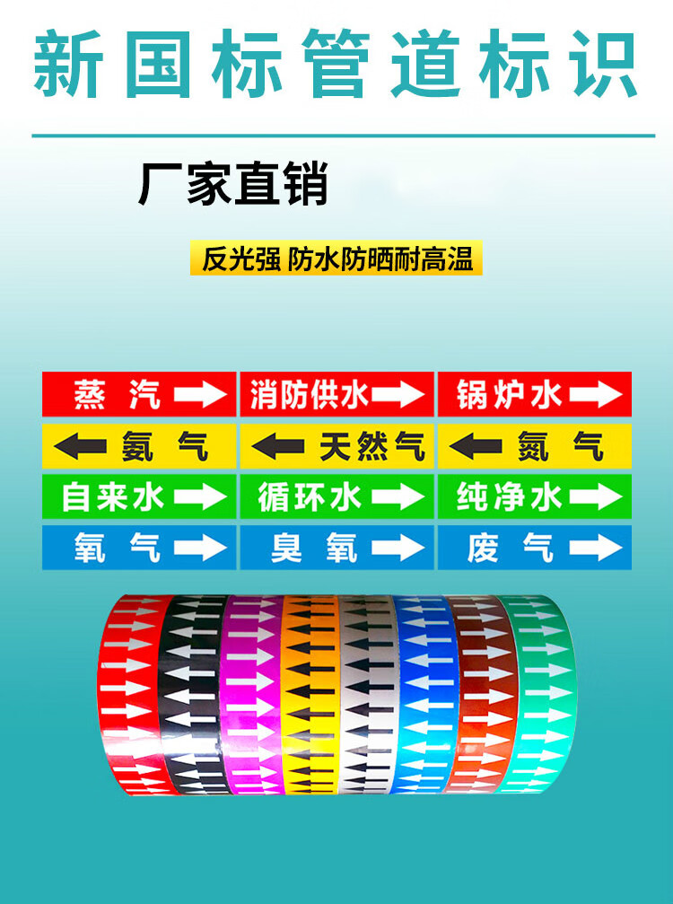 新国标聚乙烯反光膜消防工厂业管道标识贴标志牌压缩空气水蒸气自来水