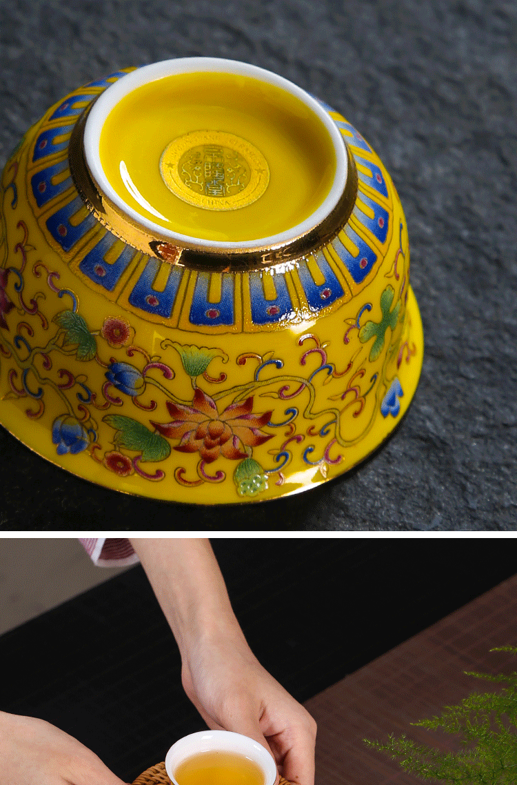 京隆堂珐琅彩功夫茶杯陶瓷品茗杯家用个人杯茶具主人单杯普洱杯万紫