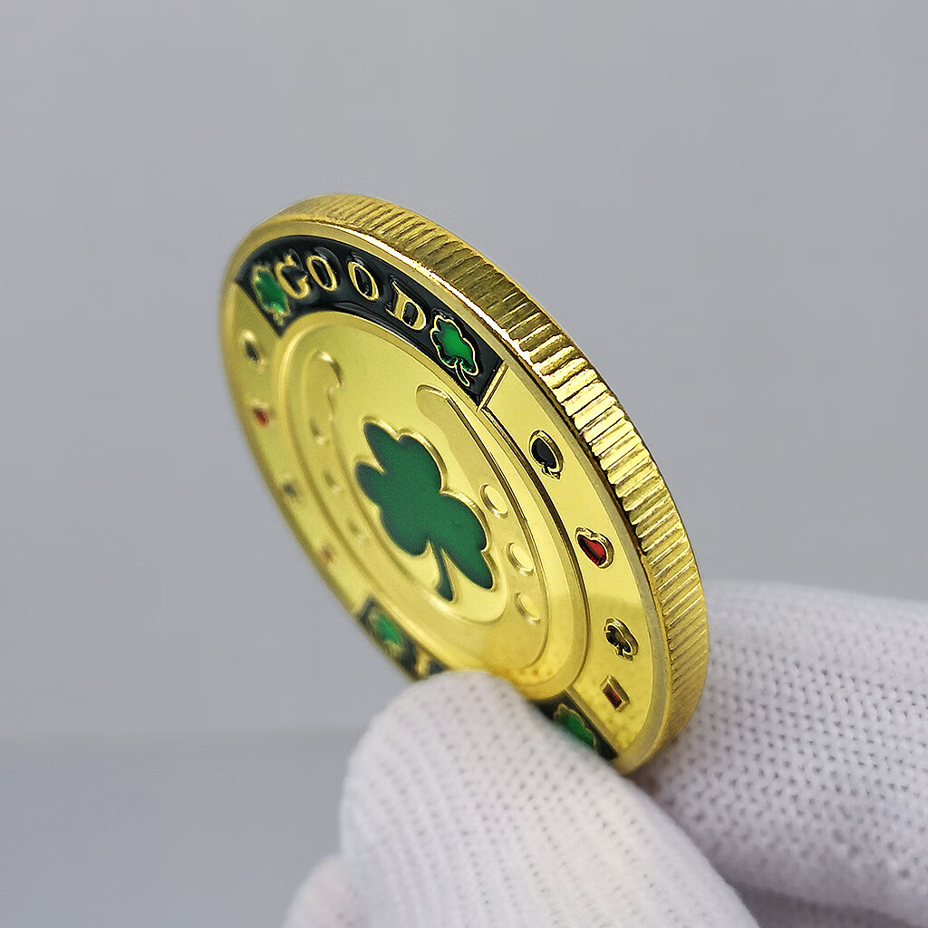 三叶草幸运扑克硬币 good luck纪念章压牌器决策币金属玩具硬币 扑克