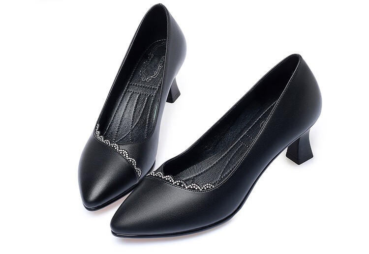 夏季半根女士皮鞋女妈妈鞋单鞋真皮软底红鞋中年中跟红色皮鞋 d-283米