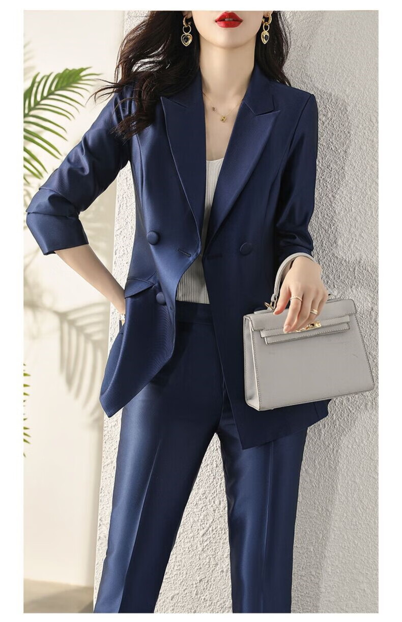 播音主持艺考服装女醋酸西装套装款春秋季职业蓝色西服外套人正装红色