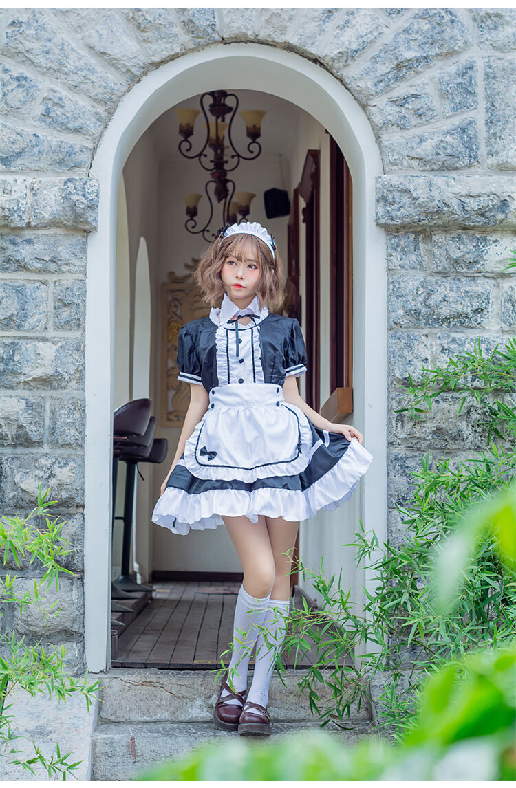 cosplay服装黑白女仆装cos可爱日系动漫女佣洛丽塔洋装工作服萌系