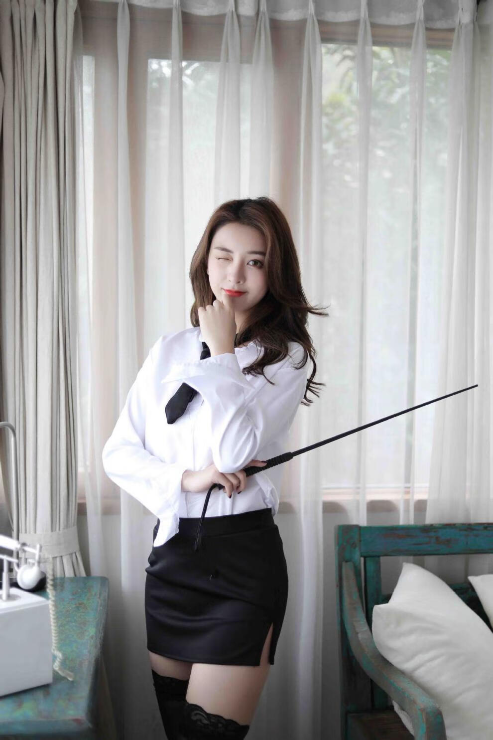 长夜漫漫新款秘书水手学生制服性感白衣黑裙职业弹力套装黑白黑丝袜