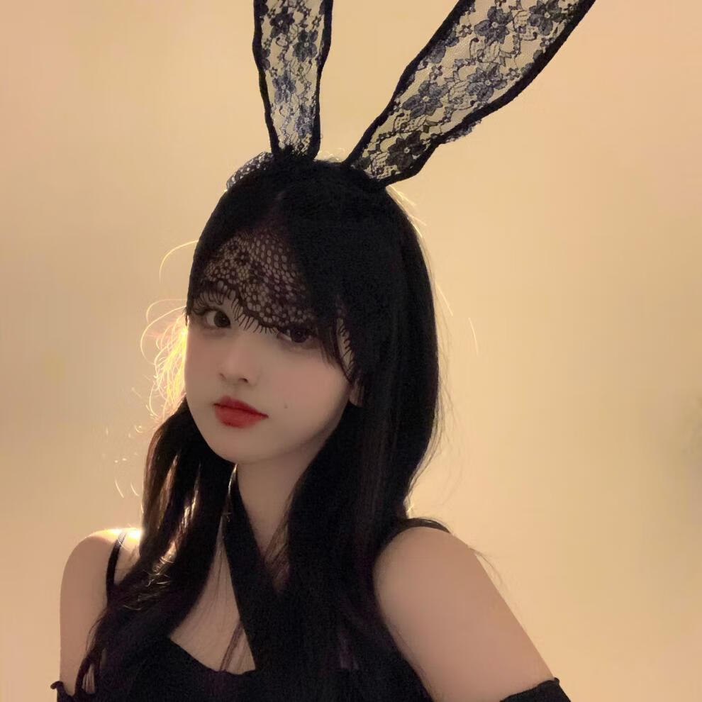 情趣发箍发卡性感甜不甜自拍蕾丝兔耳朵女韩国网红洗脸头箍发饰黑色兔