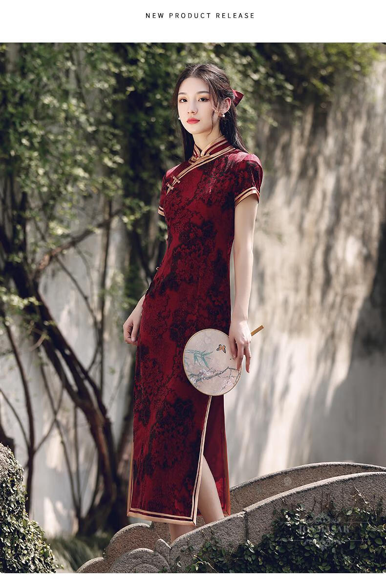 品牌女装红色旗袍改良连衣裙年轻款夏季妈妈装婚宴礼服敬酒服喜婆婆