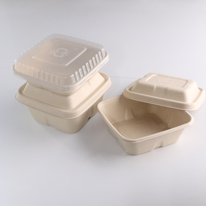 一次性纸浆餐盒双层环保可降解饭盒正方形外卖打包轻食快餐便当盒正