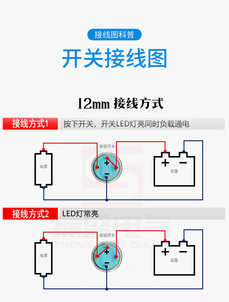 定制12161922mm金属按钮开关自复位点动圆形带灯防水电源自锁按键无灯