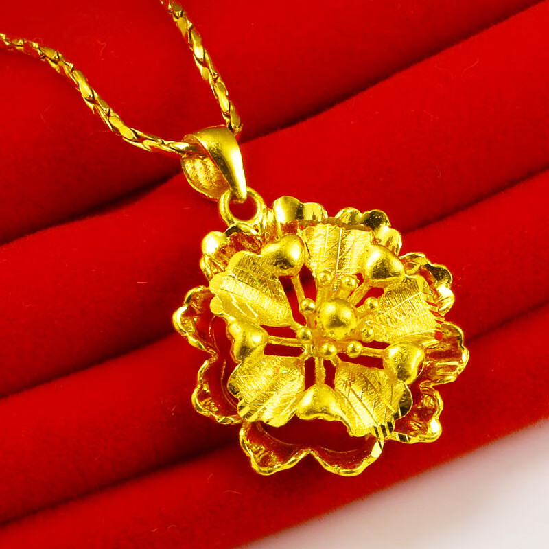 老凤凰黄金项链吊坠9999足金足金坠子大花朵真金首饰镂空樱花妈妈款