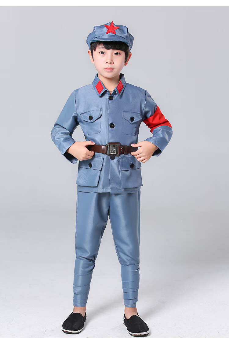 小红军衣服儿童少儿红军演出服服式红星闪闪合唱表演元旦绿色帽子腰带