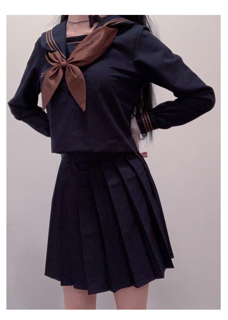 【茶三本基础款】jk制服学生学院风中间服绀色不良长裙水手服套装 绀