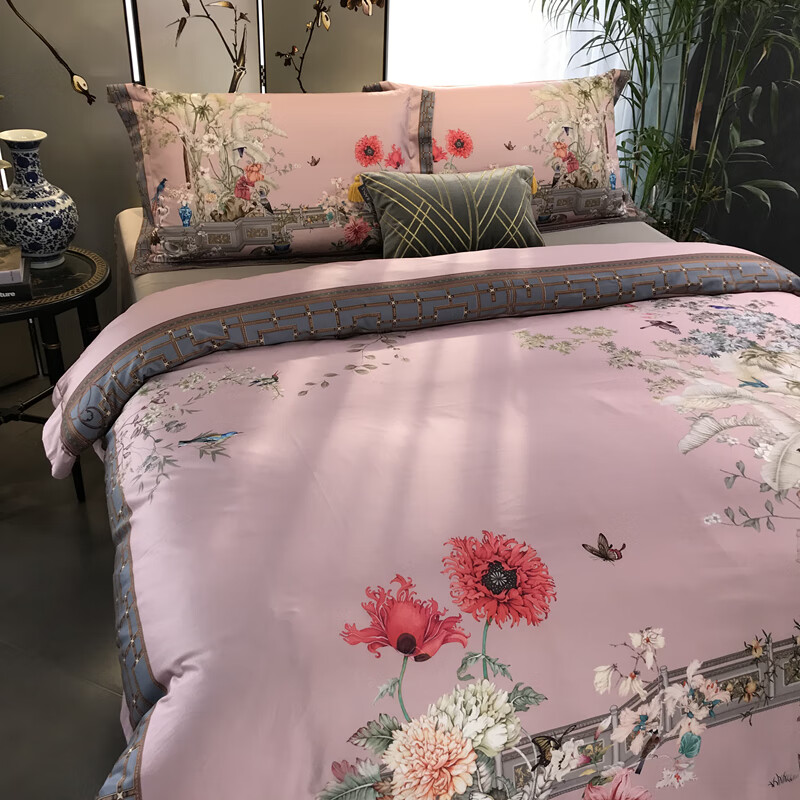 毕加索家纺四件套夏季中式100支数码印花四件套古典民族风贡缎样板间