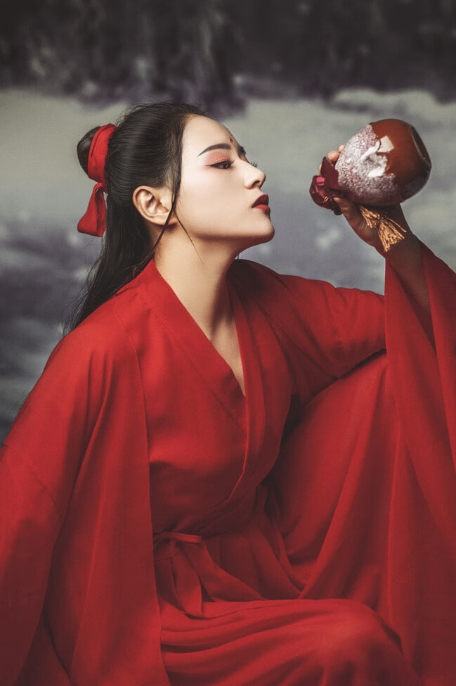 汉服成人女 汉服女东方不败古装cos红色成人演出服武侠唐汉交领" 天