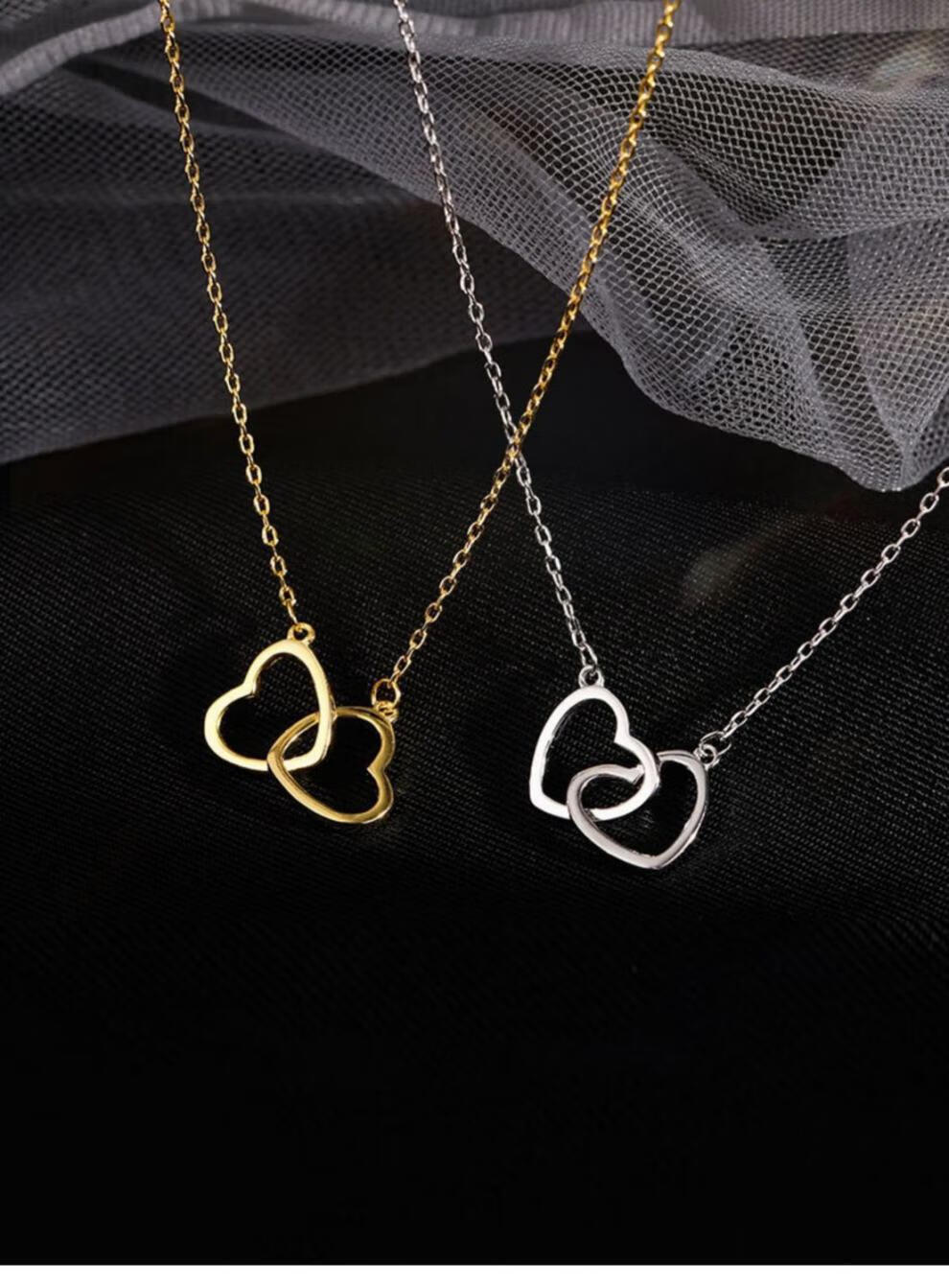 配证书925爱心项链女简约韩版气质心形项链锁骨链送女友金色爱心项链