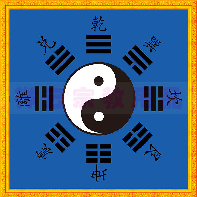太极八卦图挂画易经周易风水先天八卦旺宅挂画阴阳八卦图 蓝色带字