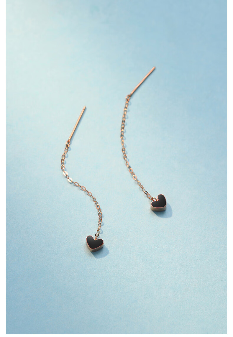 佐卡伊 玫瑰18k金耳钉耳饰时尚红心爱心k金长款耳环 魅力红款 单只