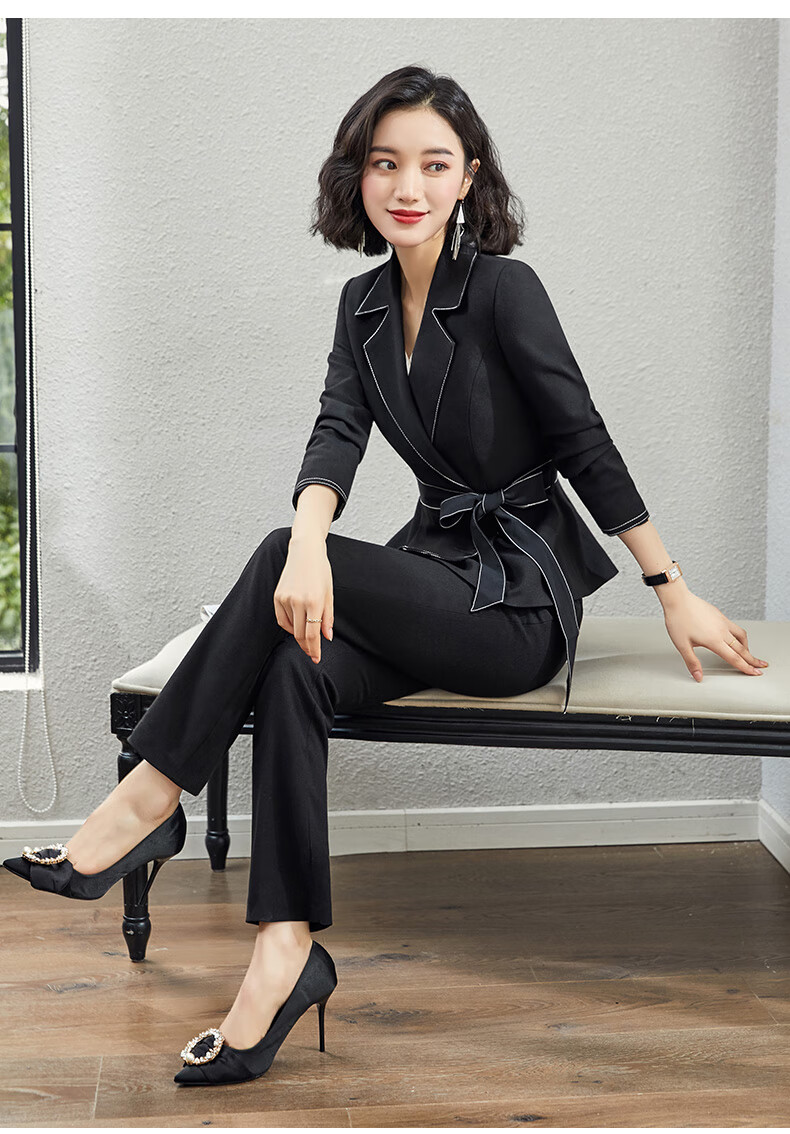 高品质职业装女套装春秋新款时尚气质名媛黑色高端西装女总裁正装工作