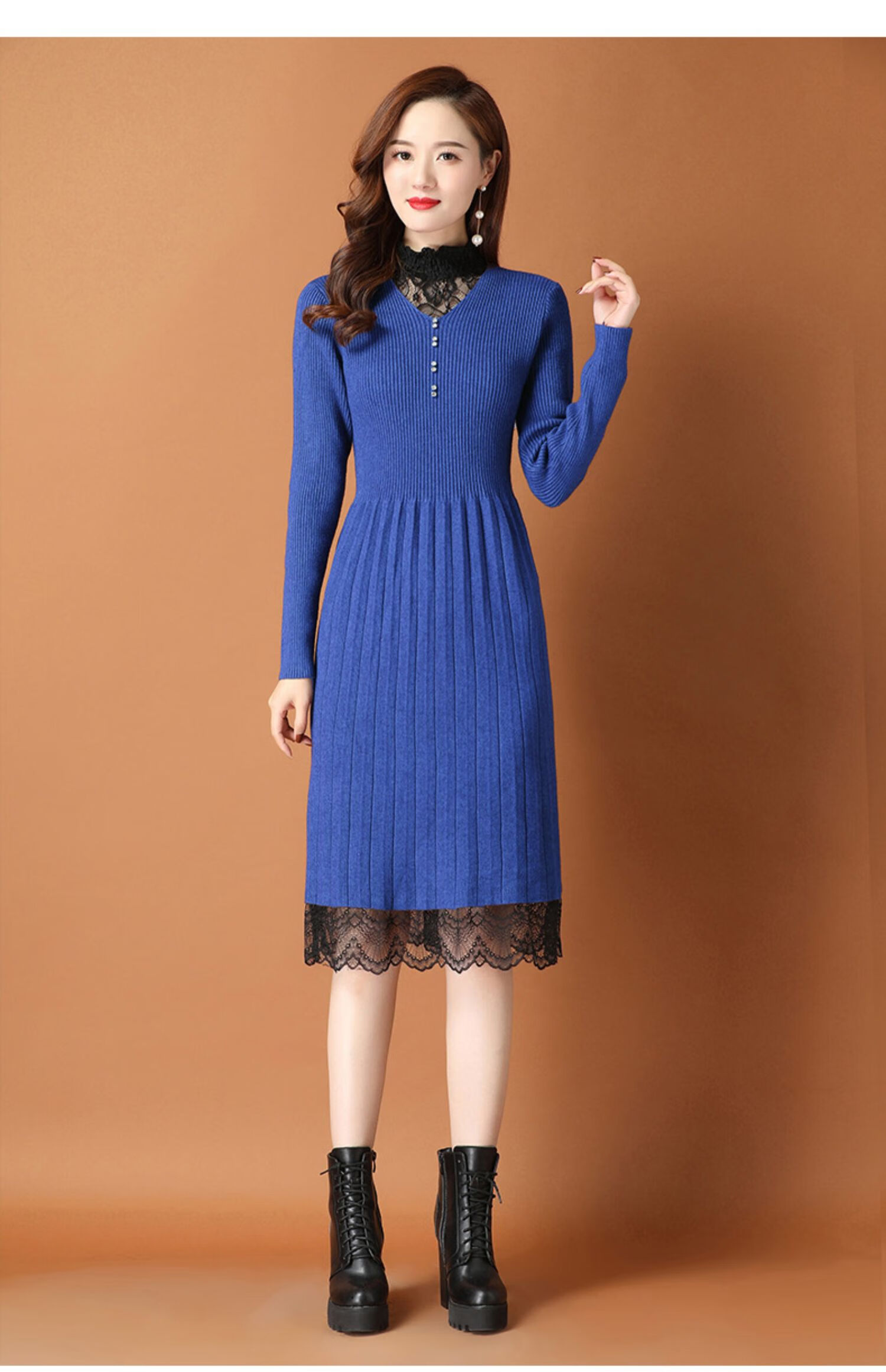 针织连衣裙女春秋装年早秋新款长袖冬季打底毛衣裙女士显瘦连体裙子
