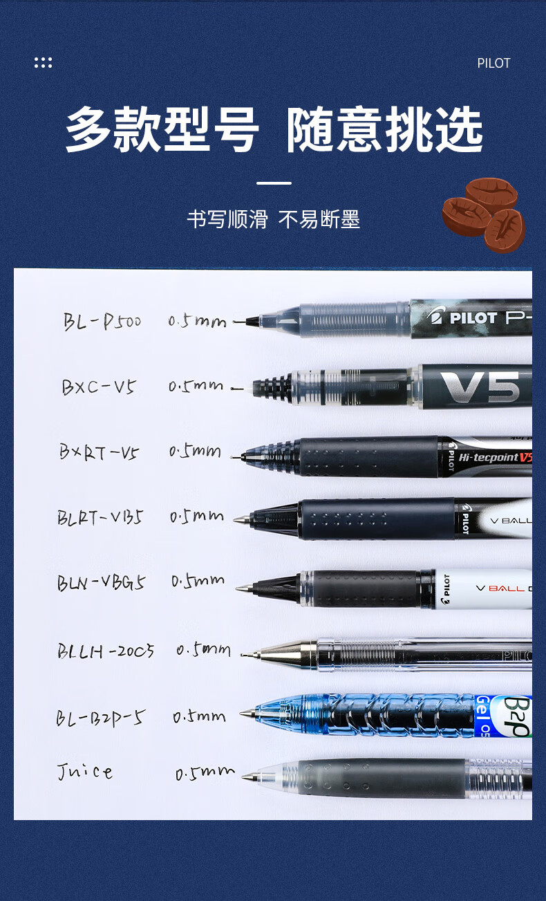 3，日本PILOT百樂中性筆套裝P500學生用考試刷題速乾黑水筆0.5mm按動中性筆果汁筆juice限定 【按動推薦系列】4支