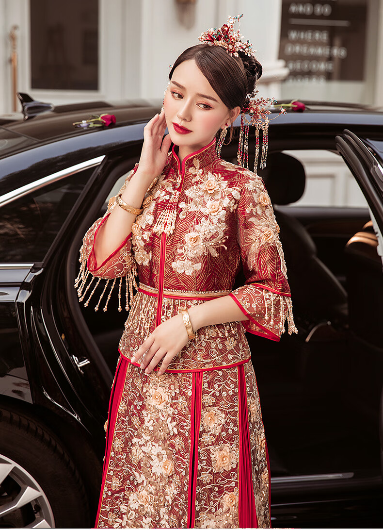 时慕语秀禾服新娘男女套装敬酒出阁服中式结婚嫁衣喜服龙凤褂钉珠女款