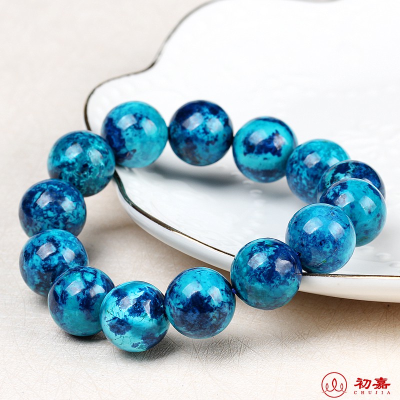 初嘉 凤凰松石手链 收藏款凤凰石蓝铜矿高瓷蓝原石单圈手串 送老公