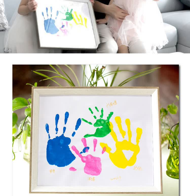 萱宇霖 手足印百天纪念礼品手掌印画大手加小手礼物情侣彩色手印相框