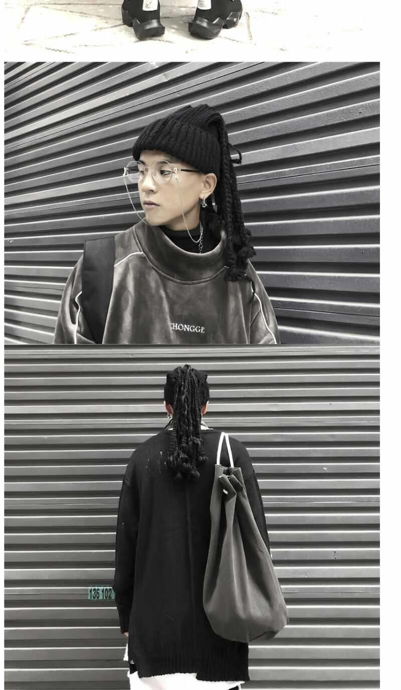 山本暗黑男女秋冬天脏辫毛线帽保暖针织帽子潮人嘻哈多功能黑色可调节